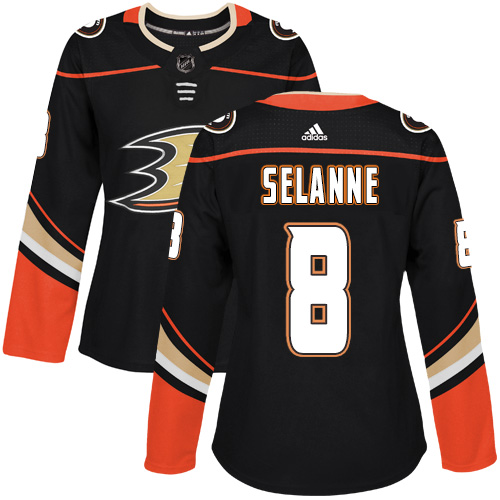 Adidas Anaheim Ducks 8 Teemu Selanne Black Home Authentic Womens Stitched NHL Jersey